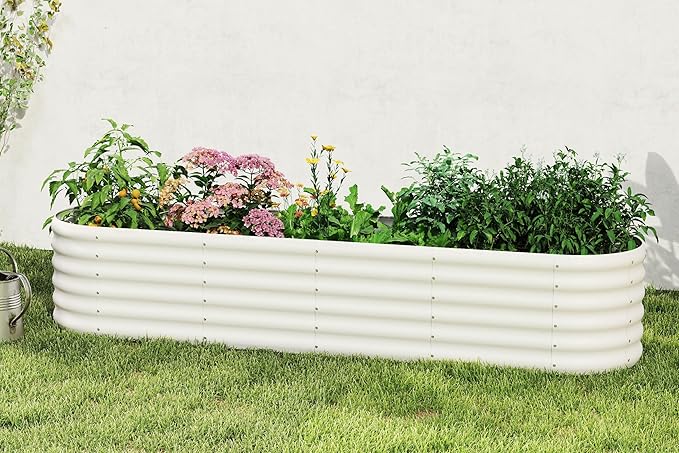 DDK Galvanized Raised Garden Bed Outdoor Planter Bed 8x2x1.5ft Metal Planter Box for Gardening and PlantingMW