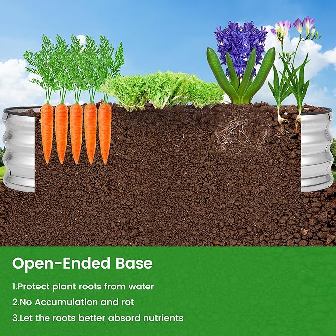 4.5×2×1ft 2pcs Galvanized Silver Planter Garden Boxes Outdoor Galvanized Raised Garden Bed Kit Oval Large Metal for VegetablesFlowers and FruitsAnti-RustRubber Edge
