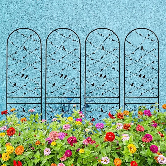 2 Pack Metal Garden Trellis 86.7 x 19.7 Rustproof Trellis for Climbing Plants Outdoor Flower Support Bird Deco Black