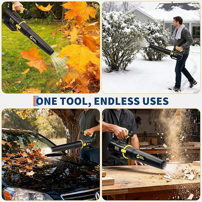 Electric Leaf Blower - 650CFM &amp 200MPH Leaf Blower Cordless with 20V 4.0Ah Battery and Charger Variable Speed Powered Leaf Blowers for Lawn Care Blowing Leaves Dust Snow - Yellow