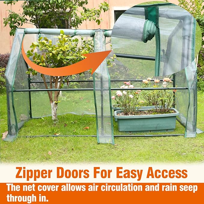 Gardzen Mini Greenhouse with Mesh Cover Portable Outdoor Greenhouse Enhanced Ventilation Ideal for Spring Summer &amp Fall 71.7(L) x36.2(W) x42.5(H)