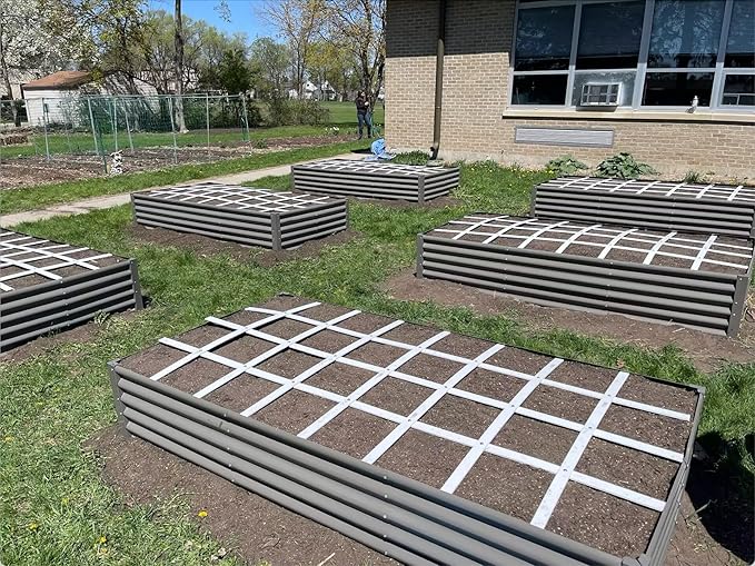 A ANLEOLIFE 8X4X1.5ft Galvanized Raised Garden Bed Kit Rectangular Large Metal Deep Root Planters for Outdoor Plants Vegetables Flowers Herb 359 Gallon Capacity- Quartz Grey