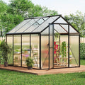 6x8 FT Greenhouse for Outdoors Polycarbonate Greenhouse with Roof Vent Ground Nails Lockable Push Door Aluminum Large Walk-in Green House for Outside Garden Backyard Patio Lawn Black