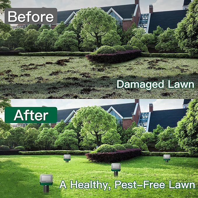 4 Pack Mole Repellent Solar Powered Vibrating Solar Mole Repellent Stakes for Voles Groundhogs Snakes &amp Gophers IP65 Waterproof Mole Deterrent for Yard Farm Lawn &amp Garden