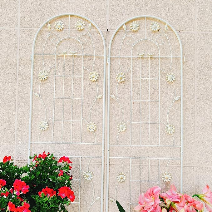 2 Pack Metal Garden Trellis 71 in H x 19.7 in W Rustproof Climbing Plant Support for Roses Vines Beans Peas Cucumbers – Cream White