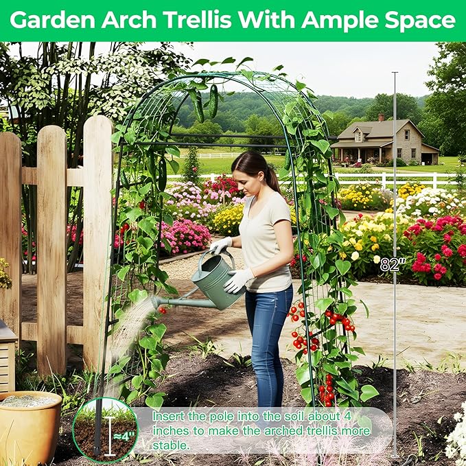 Garden Arch Trellis for Climbing Plants 82 Inch Tall Grape Trellies for OutdoorFlower Vegetable Tomato Cucumber Trellis with Clamp Netting Metal Vine Plants Support for Wedding Garden Decoration