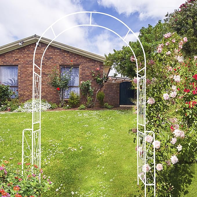 Metal Garden Arch W55'' x H94.5'' Garden Arbor Trellis Climbing Plants Support Rose Arch Outdoor Arch Cream White