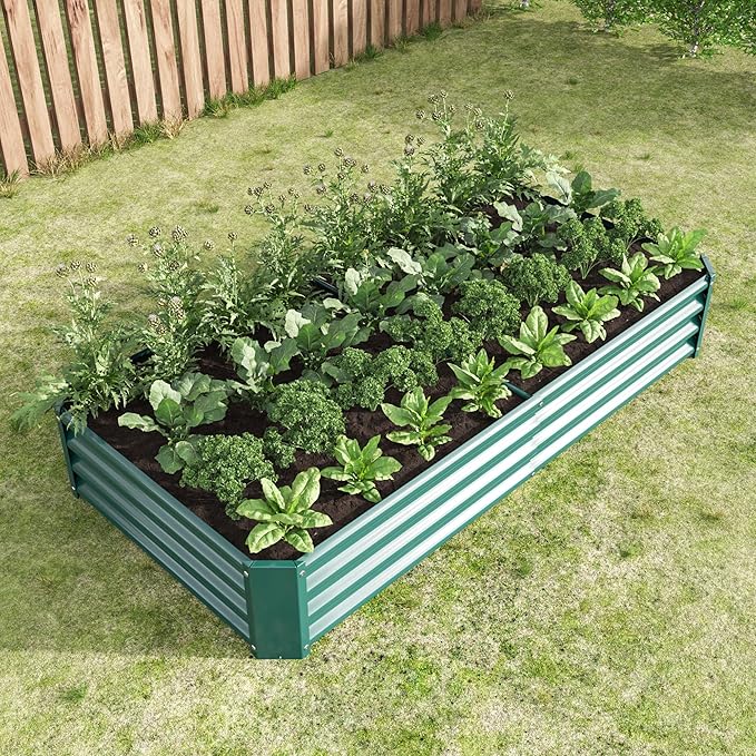 4×2×1ft Metal Raised Garden Beds Outdoor Bottomless Above Ground Raised Garden Beds Galvanized Gardening Bed for Vegetables Flower Herbs (Green 6x3x1ft)