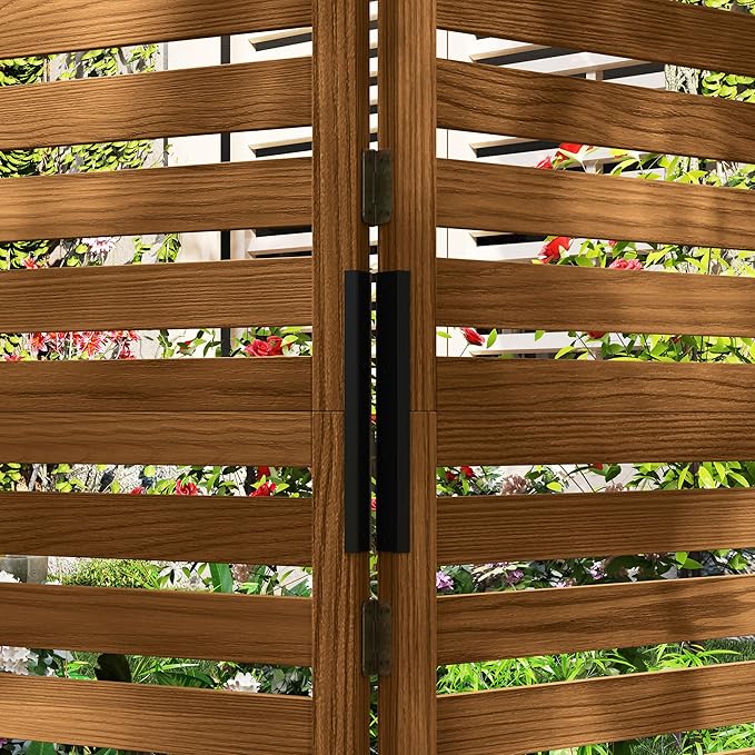 Outsunny Freestanding Outdoor Privacy Screen 4 Self-Draining Planters/Raised Garden Beds 3 Hinged Panels for Hot Tub Patio Backyard Deck Natural