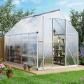 6’ x 9’ Greenhouse for Outdoors Windproof Robust Aluminum Walk-in Greenhouse with Roof Vent Window for Garden Backyards Plants Easy Assembly Silver