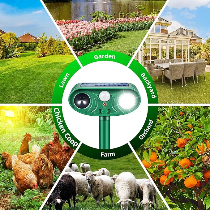 2026 Sonic Fortress Pro Deer Repellent Devices Racoon Repellent Outdoor Squirrel Fortress Pro IP65 Animal Repeller Cat Deterrent with Motion Sensor&ampFlash Light to Scare Dog Out of Garden Yard(4Pa