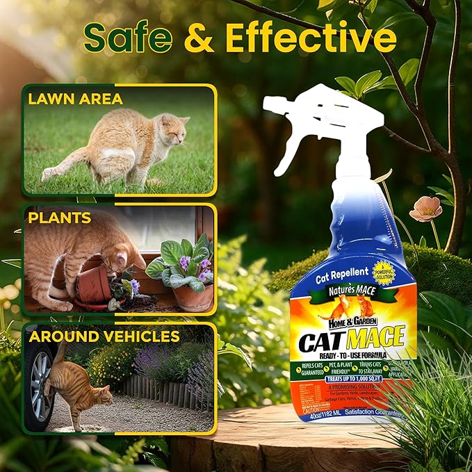 Nature's Mace Cat Mace Cat Repellent Outdoor &amp Indoor All Season Training Tool Chewing Digging Marking Keep Cats Off of Lawn Garden Pee Deterrent Pets Plants 40 oz Spray &amp Concentra