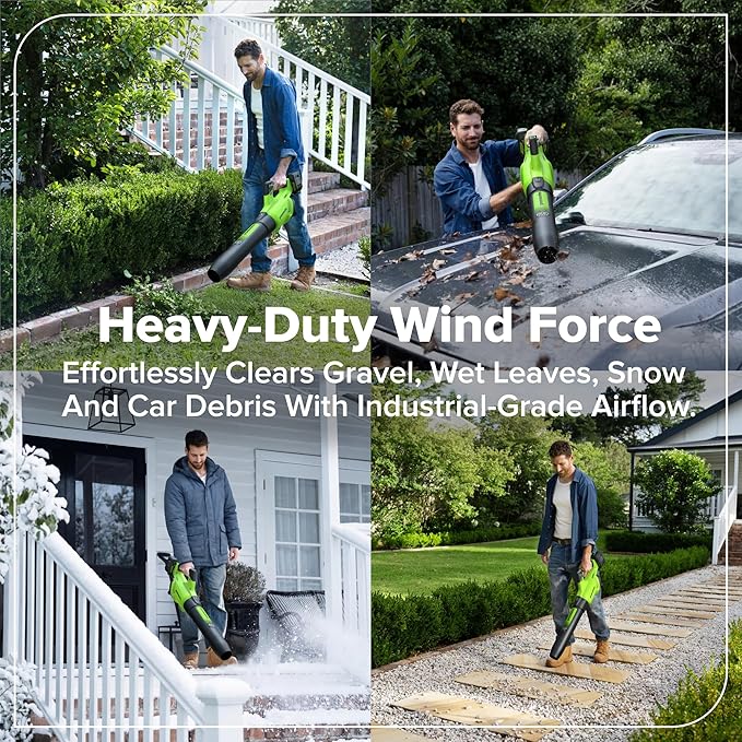Greenworks 48V (24V x 2) Brushless Axial Leaf Blower (600 CFM / 150 MPH) Powerful for Large Yard Driveway Patio and Deck Cleanup Includes (2) 4.0Ah Batteries and 100W GaN Charger