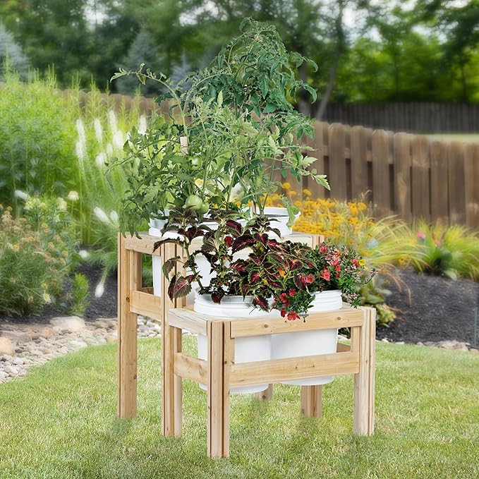 Greenes Fence Two-Tiers Four Bucket Elevated Cedar Wood Garden Frame 30 in. x 28 in. x 30 in. - Made in USA with North American Cedar