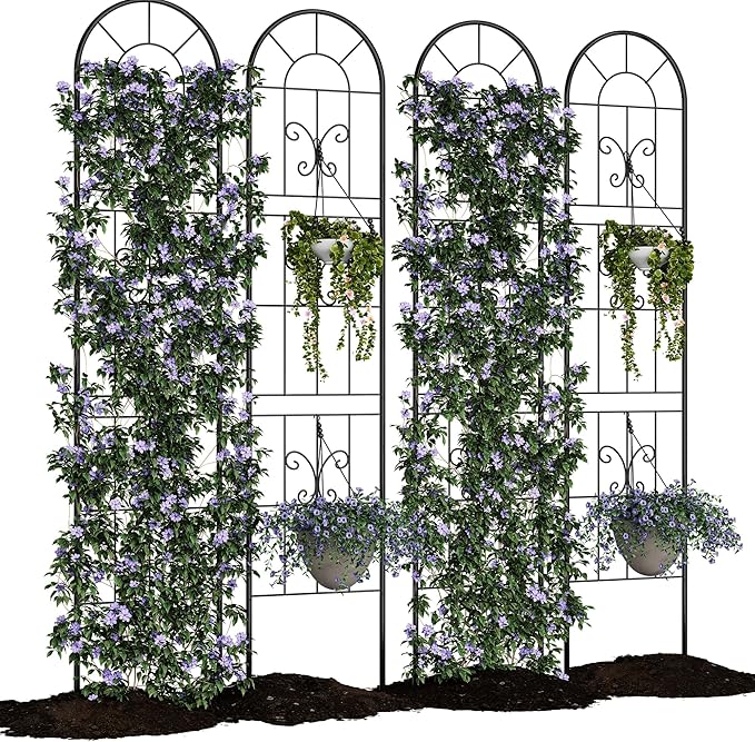 4 Packs Metal Garden Trellis for Climbing Plants Outdoor-Durable Iron Plant Trellis for Flowers Tomato Cucumber Rose Vegetable Support &amp Garden Decoration