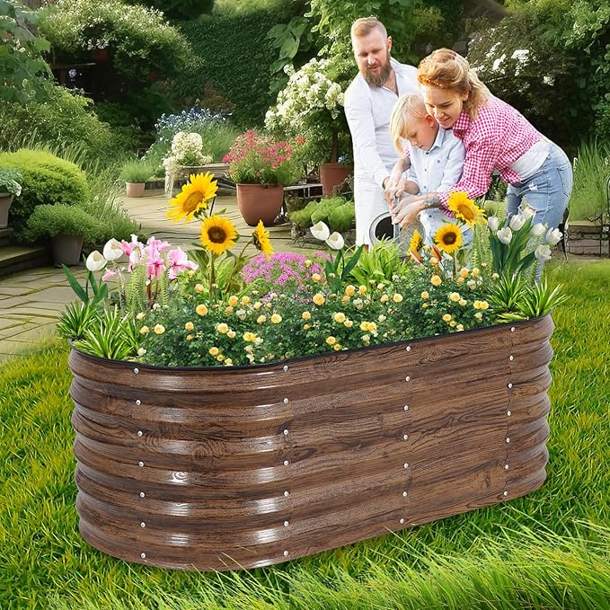 1MORE Galvanized Raised Garden Bed- Planter Garden Boxes Outdoor Raised Beds for Gardening 4x2x1.4ft Metal Garden Bed Kit for Vegetables Flower Planter Raised Bed with Protective Tape &amp Tools.G