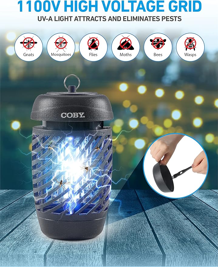 Coby Bug Zapper for Outdoor &amp Indoor 10W Covers 800 Sq. Feet Non-Toxic Chemical-Free Black (CBZ1J6)
