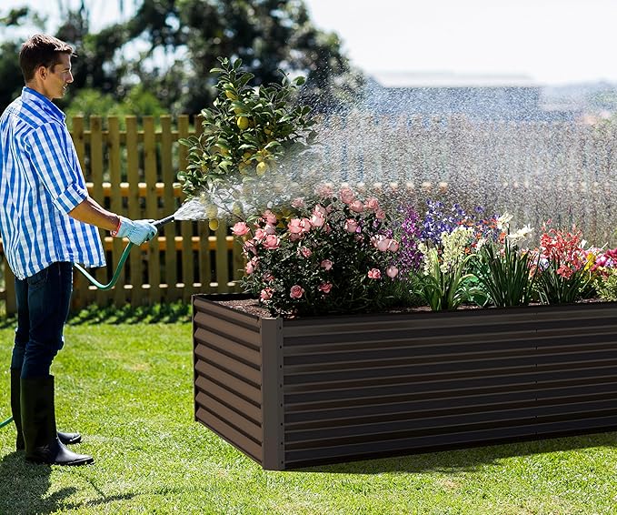 Domi 6×3×2 ft Galvanized Raised Garden Bed Outdoor Planter Garden Boxes Large Metal Planter Box for Gardening Vegetables Fruits Flowers Brown