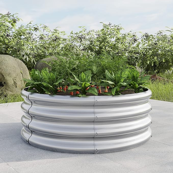 32.08*11.4 Tall Round Raised Garedn BedMetal Raised Beds for Vegetables Outdoor GRaised Planter Box Backyard Patio Planter Raised Beds for Flowers Herbs Fruits Black