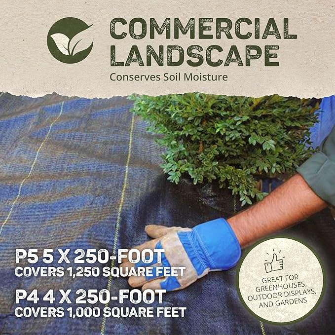 Dewitt Pro-5 Weed Barrier Fabric 5 oz 4x250 &amp 5x250 Feet – Heavy-Duty Woven Landscape Ground Cover Mat for Raised Garden Bed Greenhouse Gardening Outdoor Landscaping and Commercial Planting