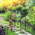 Metal Garden Arch with Gate 79.5'' Wide x 86.6'' High Climbing Plants Support Rose Arch Outdoor Black FU354