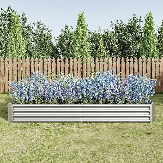 Large Metal Raised Garden Bed - 7.6ft x 3.7ft x 0.98ft Flower &amp Vegetable Planters - Quick Assembly Rustproof