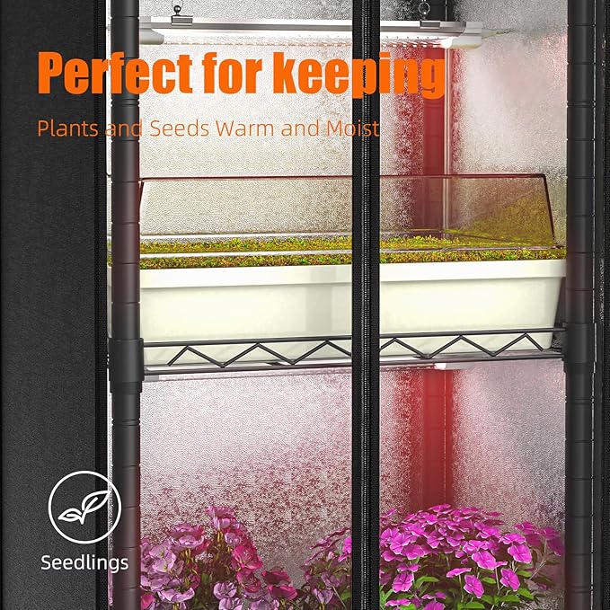 Indoor Greenhouse with Grow Light 5 Tier 15.7 L×11.8 W×62.3 H growtent with Lights with 48W Full Spectrum Growing LampsMetal Indoor Plant Enclosure for Seed Starting