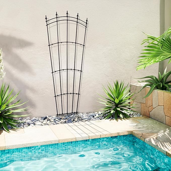 H Potter Metal Garden Trellis for Climbing Plants Black Finish Fan Design Wrought Iron