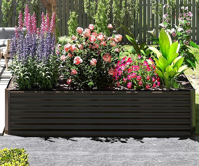 Domi 6×3×2 ft Galvanized Raised Garden Bed Outdoor Planter Garden Boxes Large Metal Planter Box for Gardening Vegetables Fruits Flowers Brown