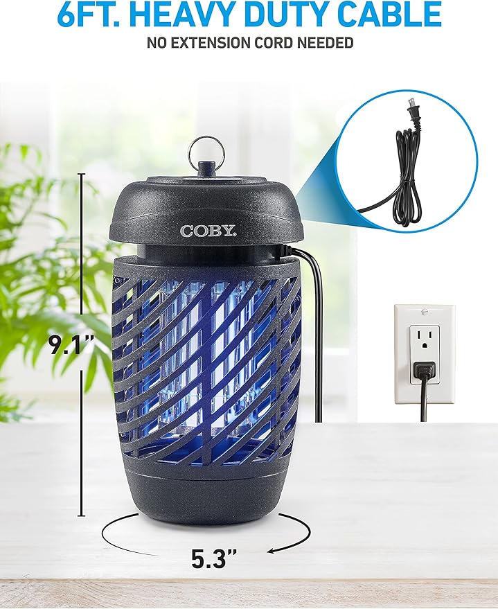 Coby Bug Zapper for Outdoor &amp Indoor 10W Covers 800 Sq. Feet Non-Toxic Chemical-Free Black (CBZ1J6)