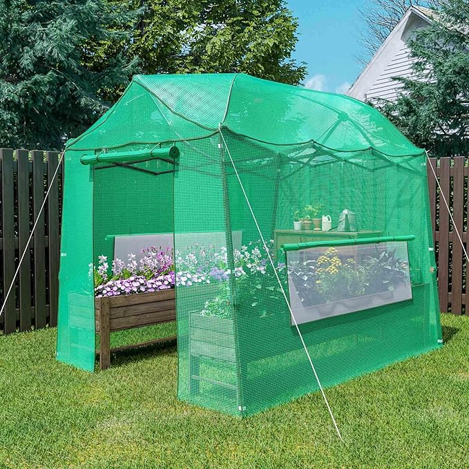 8.5 x 7 x 7 FT Walk-in Greenhouse Portable Pop-up Greenhouse for Indoor Outdoor Plant Garden Green House with Zippered Doors Screen Windows Heavy Duty Frame and Durable PE Cover