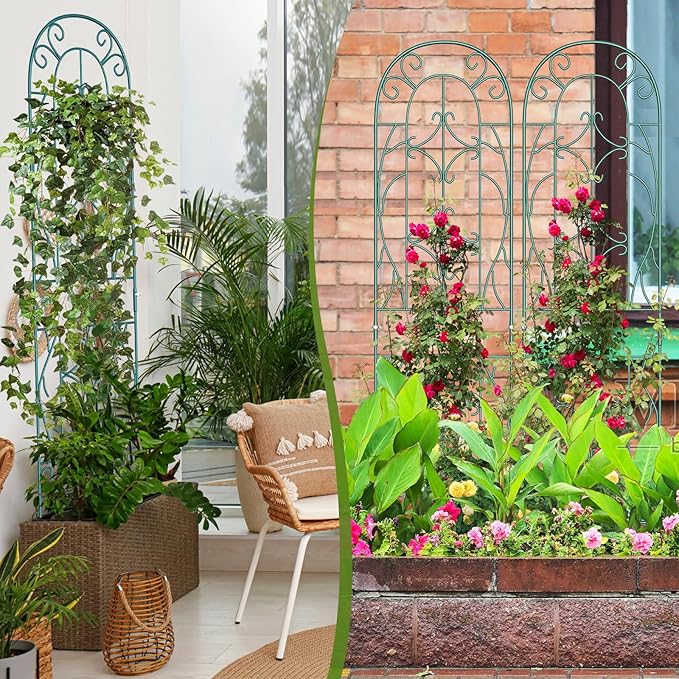 4 Pack Metal Garden Trellis for Climbing PlantsGreen Metal Garden Trellis for Vines Plant Rose Vegetable SupportLarge Decorative Outdoor Trellis
