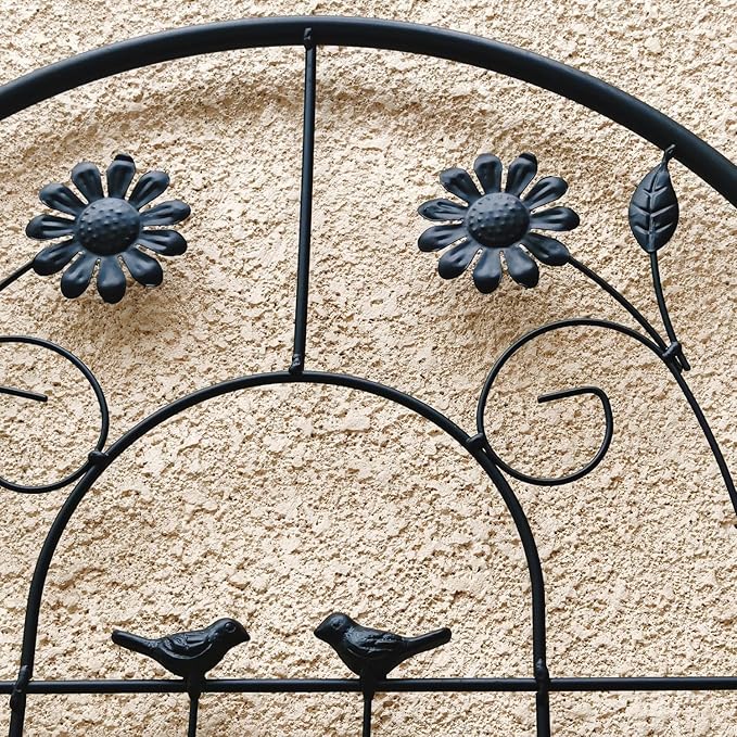 2 Pack Rust-Resistant Metal Garden Trellis with Decorative Design - Black