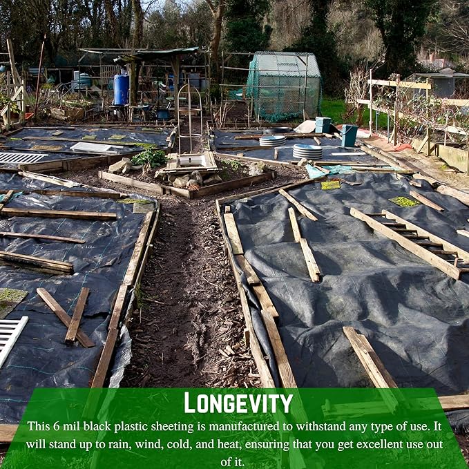 Farm Plastic Supply - Weed Control 6 Mil Black Plastic Sheeting - Heavy Duty Weed Barrier Landscape Fabric for Outdoor Gardens Non Woven Weed Blocker Fabric Weed Control (40' x 200')