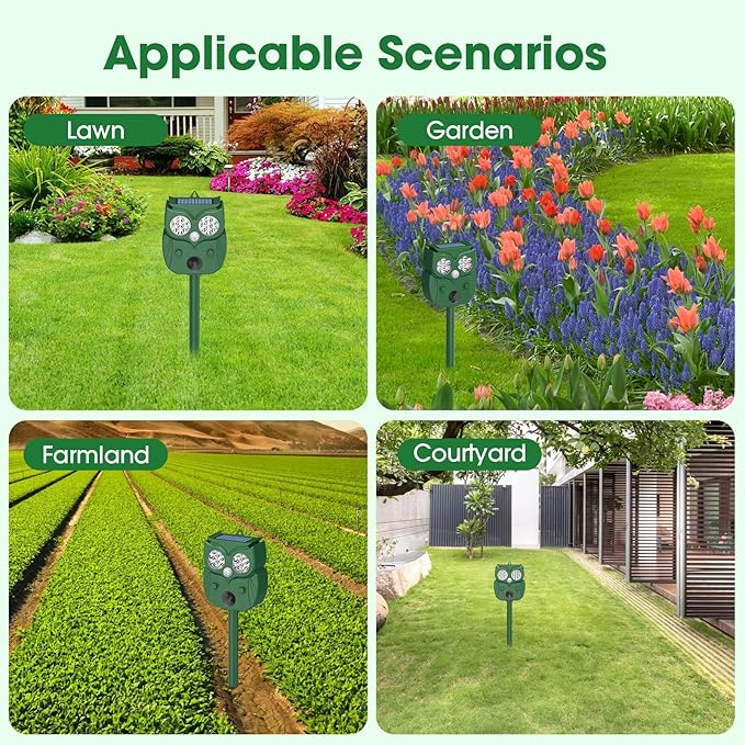 Animal Repellent Raccoon Repellent Ultrasonic Waterproof Motion Detection LED Flash Light Animal Repellent Ultrasonic Outdoor for Dogs Fox Rabbit Squirrels Coyote Deer Repellent