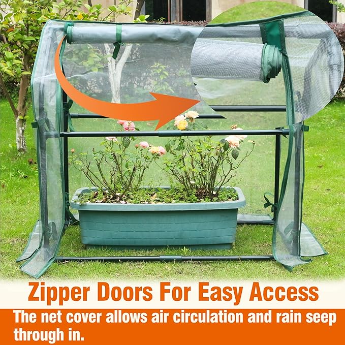 Gardzen Mini Greenhouse with Mesh Cover Portable Outdoor Greenhouse Enhanced Ventilation Ideal for Spring Summer &amp Fall 36.2(L) x18.9(W) x33.3(H)