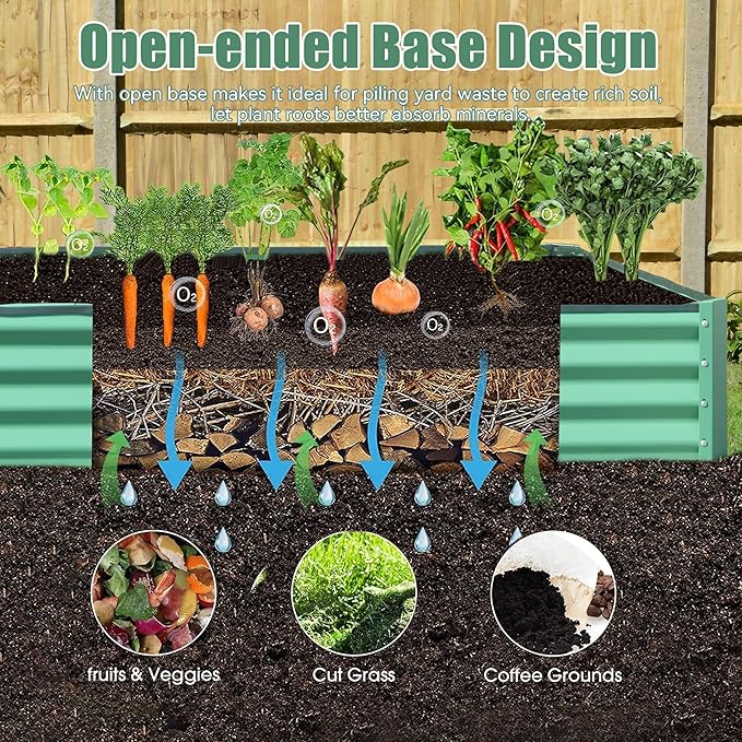 8x4x1 ft Galvanized Raised Garden Bed Outdoor Planter Garden Boxes Large Metal Planter Box for Gardening Vegetables Fruits FlowersGreen