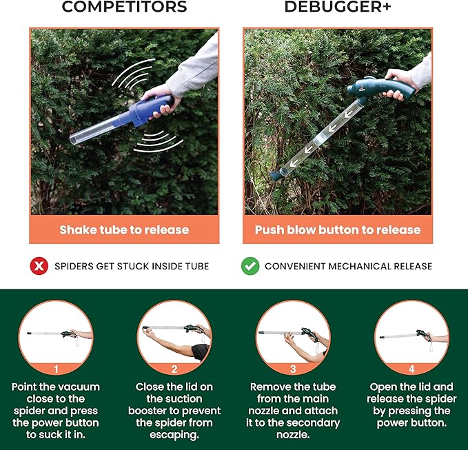 New Rechargeable Spider Catcher Vacuum Strong Suction Blows Insects Back Out Long Handle Humane Insect Bug Spiders Moth Wasp Trap Home Indoors Traps