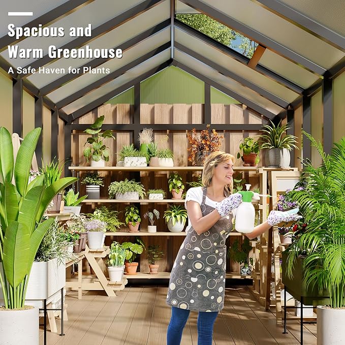 6X10 FT Greenhouse Polycarbonate Garden Greenhouse for OutdoorsAluminum Frame Green House with Lockable Door and Adjustable Roof Vent Ideal for Backyard Patio and Outside Growing
