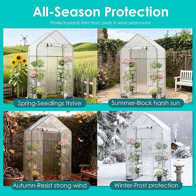 Twira Greenhouse for Outdoors 55.1 x 27.6 x 78.7 Walk in Plant Greenhouses Heavy Duty with Thicken PE Cover 3 Tiers 8 Shelves Greenhouse Plastic Portable Green House for Outside Patio Garden