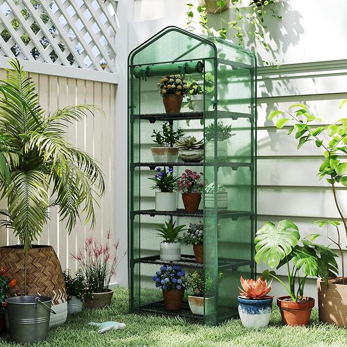 S AFSTAR Portable Greenhouse with Shelves 27 x 19 x 75 Green House with 4 Tiers Mesh Shelves &amp Roll-Up Door Small Greenhouse Mini Growing House Greenhouses for Outdoors Garden Patio Backyard