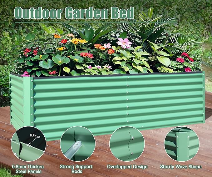 8x4x2 ft Galvanized Raised Garden Bed Outdoor Planter GBoxes Large Metal Planter Box for Gardening Vegetables Fruits FlowersGreen