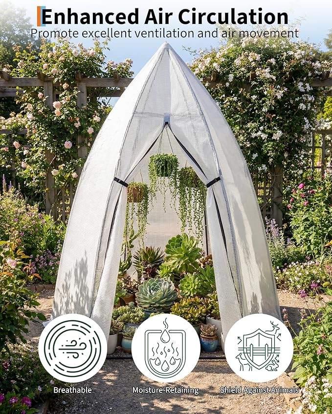 Greenhouse for Outsides 54”x 54”x 71” Heavy Duty Green House Tent with Durable PE Cover Garden Plant Protector with Zippered Door Mesh Window for Vegetables Flowers Fruits Herbs White