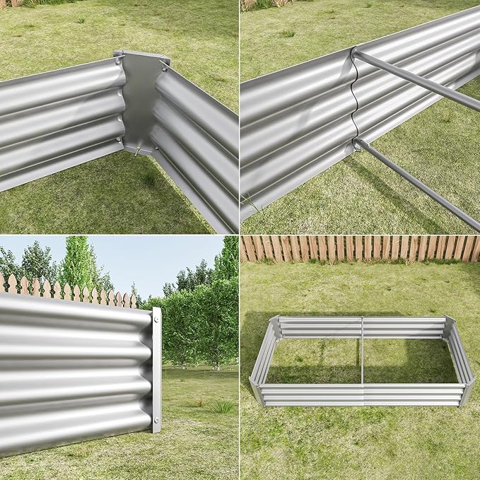 Raised Garden BedRaised Beds for Gardening Outdoor for Vegetables Flowers Ground Planter BoxGalvanized Raised Garden Beds. (Silver with 4x2x1ft)