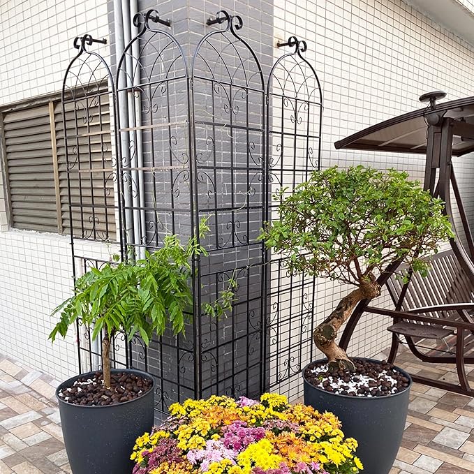 2 Pack Large Black Iron Garden Trellis 86.7 H x 19.7 W Heavy Duty Rustproof Plant Support for Roses Vines Vegetables