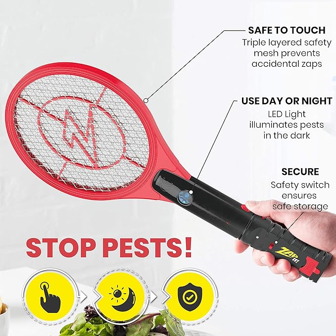 ZAP IT! Bug Zapper Rechargeable Bug Zapper Racket 4000 Volt USB Charging Cable 2 Pack