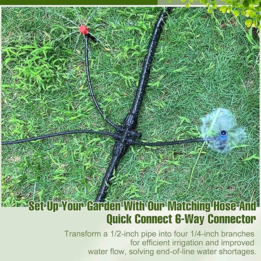 50FT 1/2 Inch Drip Irrigation Tubing with 4 Pack 1/2 to 1/4 Drip Irrigation Fittings Drip Line Hose &amp Push-to-Fit 6 Way Splitter Connectorsfor Drip Irrigation Parts Drip Irrigation System