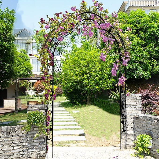 Galvanized Metal Garden Arch 98.4 Tall - Powder Coated Rust-Resistant Trellis for Climbing Roses &amp Vines Heavy Duty Wedding Arbor &amp Backyard Plant Support Structure (Black W59'' x H98.4'')
