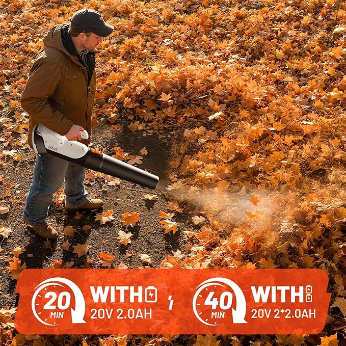 Litheli 20V Cordless Leaf Blower Dual 2×2.0Ah Batteries Included 350CFM/85MPH 2-Speed Lightweight Handheld Electric Blower for Lawn Patio Dust &amp Leaves