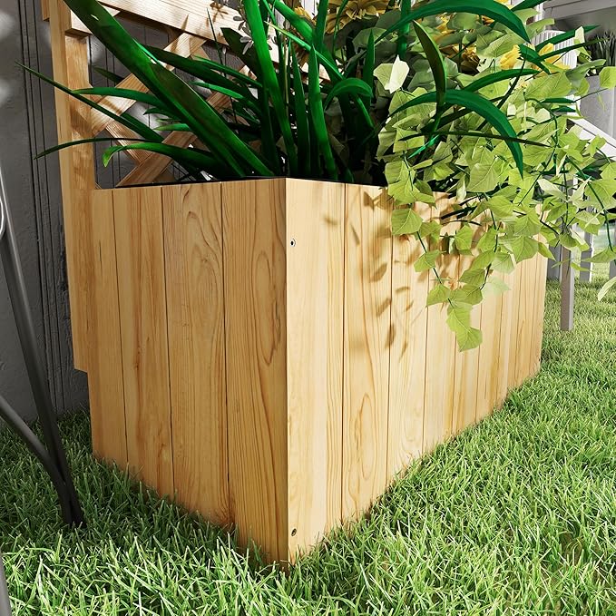 Outsunny Wooden Planter with Trellis Raised Garden Bed with Hanging Roof Plant Shelf Drainage Holes and Bed Liner for Climbing Plants Vegetables Flowers 30 x 13 x 70 Natural